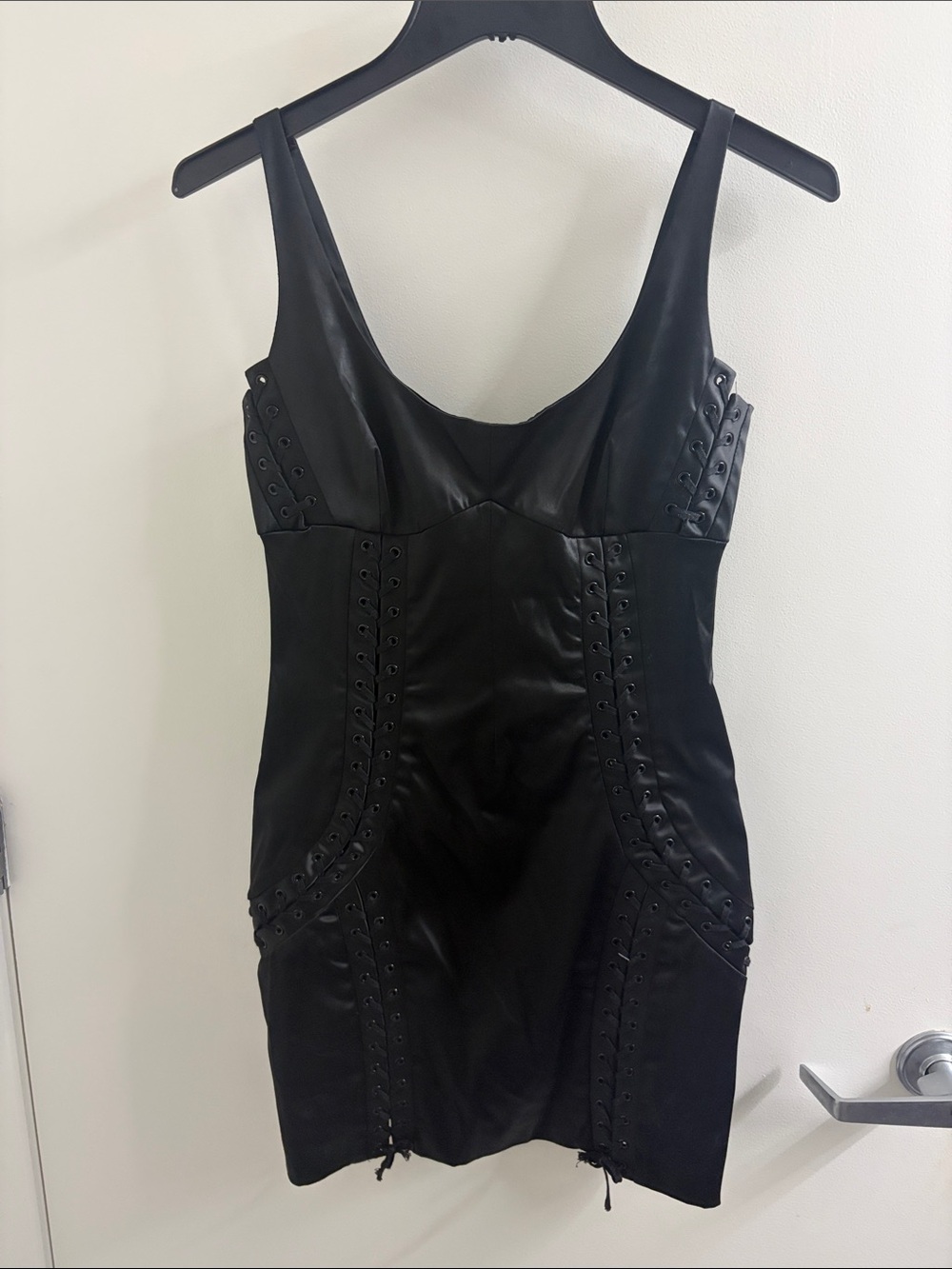Dolce & Gabbana Black Faux Leather Lace-Up Mini Dress
